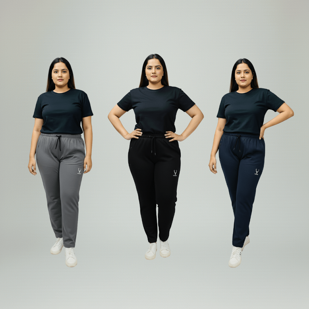 Women’s Cotton Track Pants Without Rib – Pack of 3